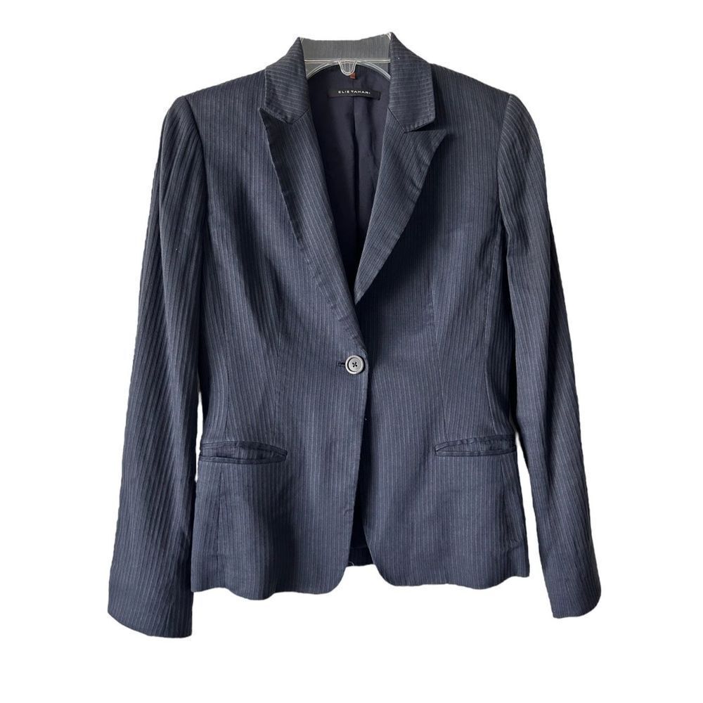 Elie Tahari Women's Peak Lapel Single Button Blazer‎ Black Size 4